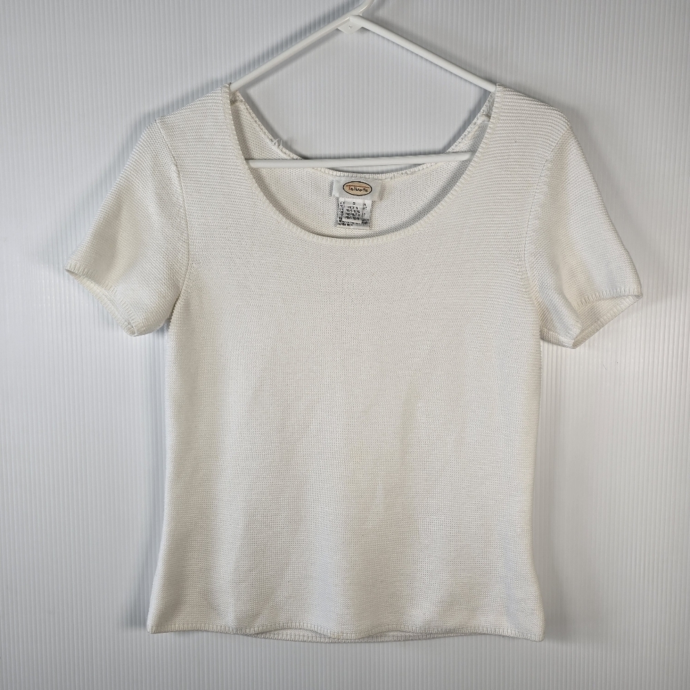 Talbots Women's White Short Sleeve Knit Pullover Sweater Size 8